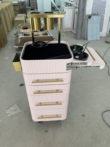 Chariot de Salon de Luxe Moderne en MDF Crème avec Tiroirs Cannelés, Support pour Sèche-Cheveux et Plateau Extensible pour Station de Coiffure et Esthétique - Product Image 4