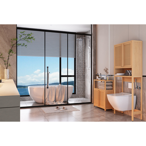 Bamboo Storage Cabinet With <b>Shelves</b> For Bathroom Living Room Large Capacity Furniture Organizer - Product Image 2