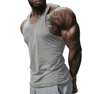 Gym Sports Vest Solid Fitness Halter Shirt Men Crew Neck White Custom Workout Tank Top Man's Polyester Spaghetti Strap Tank Top
