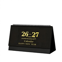 Calendrier de table/bureau 2026-2027 pour les fêtes anglaises - Modèle promotionnel 203 avec logo HAPPY NEW YEAR, papier couché, estampage à chaud, transfrontalier