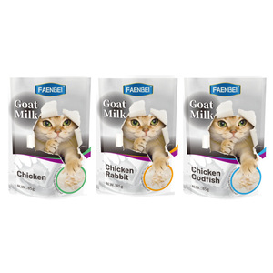Nourriture humide <span class=keywords><strong>pour</strong></span> chats, collations hydratantes, pâte de viande liquide en conserve, boîte de 12 sachets avec lait de chèvre, poulet, morue et lapin - Product Image 1