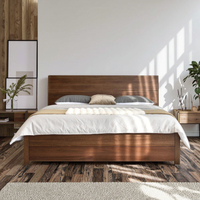 Lit en bois massif de noyer nordique minimaliste moderne, lit double pour chambre à coucher