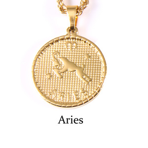 Collana con ciondolo dei 12 segni zodiacali in acciaio inossidabile placcato <span class=keywords><strong>oro</strong></span> 18 carati per donna, gioielli con ciondolo dei 12 segni zodiacali. - Product Image 5