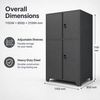 Gabinete de Almacenamiento de Acero de Cuatro Puertas con Cerradura Digital Doble, Estantes Reforzados Ajustables y Variedad de Colores