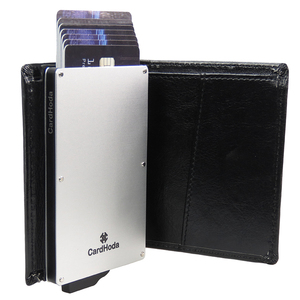 Cartera de Aluminio con Bloqueo RFID CardHoda para Hombre, Tarjetero Corto de Cuero, Cierre Plegable Minimalista, Anti-Robo, Bolsillo Frontal - Product Image 1