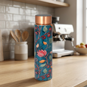 Thermos en cuivre à motif floral avec couvercle, bouteille d'eau portable de voyage - Product Image 2