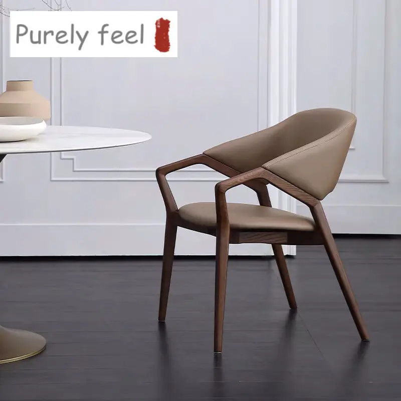 Purelyfeel เก้าอี้รับประทานอาหารทำจากไม้เนื้อแข็งสไตล์อิตาเลียนแบบนอร์ดิกเก้าอี้หนัง PU สำหรับใช้ในบ้านดีไซน์เนอร์ทันสมัย