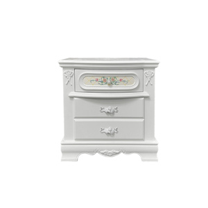 White 2 <b>Drawer</b> Nightstand With Floral Motifs Bedroom <b>Storage</b> Cabinet - Product Image 4