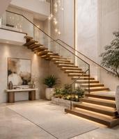 Escalier flottant en bois à plateaux cantilever pour économiser de l'espace