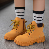 Bottes à lacets à semelle épaisse pour enfants, style travail, antidérapantes, résistantes à l'usure, pour l'extérieur, automne-hiver, garçons et filles