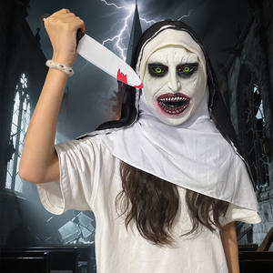 หน้ากากแม่ชีหน้ากากแต่งหน้าน่ากลัวฮาโลวีนหลอกใบหน้าผีน่ากลัวชุดหูฟังยางแม่ชี - Product Image 5