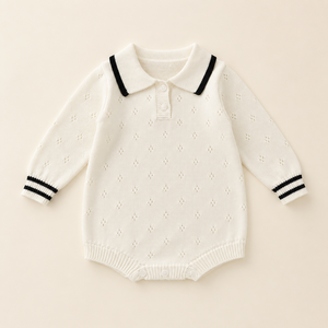 Fabricante personalizado de bodies de punto Pointelle para bebés, ropa para niñas, pelele, mono, lindo pelele de punto de manga larga - Product Image 1