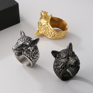 Hot Selling Vinger <span class=keywords><strong>Ring</strong></span> Voor Mannen Sieraden Mens Verguld Roestvrij Staal Viking <span class=keywords><strong>Wolf</strong></span> Hoofd Dier <span class=keywords><strong>Ring</strong></span> Vintage Punk Charme Ringen - Product Image 2