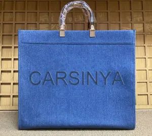 Grand sac à main en Denim à poignée fantaisie pour femmes, sac à bandoulière bleu personnalisé pour le bureau, les affaires et les ordinateurs portables, fourre-tout de travail, 2023