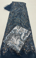 NI.AI Tissu en dentelle perlée de luxe, à motifs floraux brillants, avec sequins, en tulle et maille, idéal pour les tenues africaines - Vente chaude