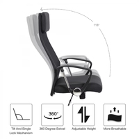Fauteuil de bureau ergonomique pivotant inclinable à dossier haut confortable en tissu maillé design contemporain en fer pour ordinateur, bureau, jeux