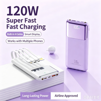Chargeur portable avec câbles intégrés, Power Bank PD22.5W, 10000mAh, charge rapide, batterie externe pour téléphone portable, chargeur portable