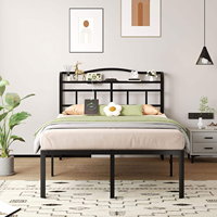 Cadre de lit Queen Size moderne et minimaliste, réglable en taille, durable, silencieux, montage facile, avec station de charge
