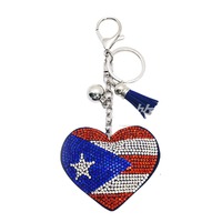 Porte-clés Cœur Bling Strass Tendance Drapeaux Porto Rico Canada États-Unis Mexique France Allemagne Grèce Royaume-Uni