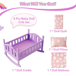 <span class=keywords><strong>Lit</strong></span> de <span class=keywords><strong>poupée</strong></span> en bois Jeu de rôle <span class=keywords><strong>Lit</strong></span> de berceau en bois pour bébé Ensemble de jouets de simulation pour enfants - Product Image 4