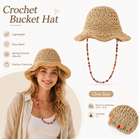 Chapeau Bob en Crochet pour Femme Taille Unique Léger Respirant Printemps Été Automne Chapeau Tendance avec Cordon Perlé Coloré