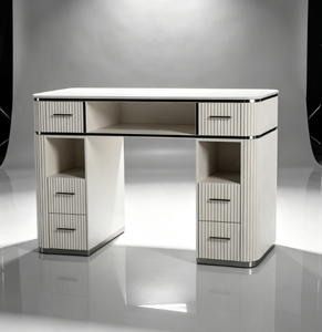 Modern White <b>Nail</b> Table Single Manicure <b>Desk</b> with Drawers Wood Top Salon Furniture for Beauty Studio - Product Image 3