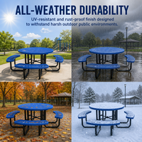 Table de pique-nique commerciale moderne en treillis métallique avec bancs intégrés, pliable, robuste, en métal, pour extérieur, parc, école, camping