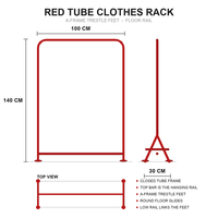 Portant à vêtements rouge vif en métal avec pieds en chevalet en A, présentoir de vêtements pour la vente au détail, personnalisable en usine