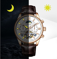 Montre automatique de luxe pour homme SENORS avec bracelet en cuir, cadran en cristal saphir, boîtier en alliage, design élégant, résistante à l'eau