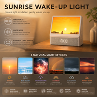 Réveil numérique avec lumière du lever du soleil en bois naturel, haut-parleur, lampe de chevet