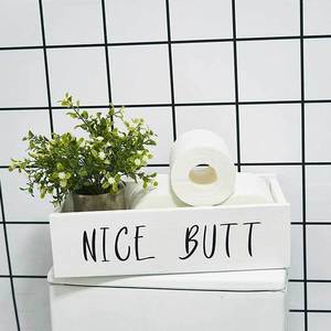 2024 Factory Custom Farmhouse White Wooden Toilet Paper Storage Rack <strong>Nice</strong> <strong>Butt</strong> Bathroom Decorative Box - Product Image 4