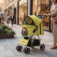 Poussette pliable 4 roues pour animaux de compagnie avec fermeture éclair confortable, chariot de voyage portable, panier de rangement imperméable et respirant