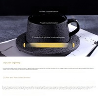 Ensemble de tasses à café en céramique noire émaillée mate rétro haut de gamme - Tasses et soucoupes portables en porcelaine pour le thé de l'après-midi et le petit-déjeuner