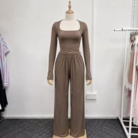 Ensemble pantalon décontracté uni pour femme, nouvelle collection automne, col rond, manches longues, respirant, vêtements de sport personnalisés, tenue deux pièces
