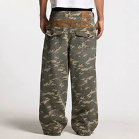 Jean baggy camouflage oversize pour homme avec rivets latéraux, coupe large et décontractée, style vintage Y2K, streetwear hip-hop en denim