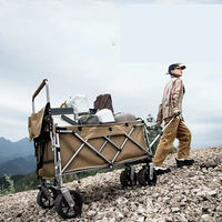 Chariot pliant d'extérieur grand format avec table inclinable pour pique-nique et enfants, chariot de camping en métal à quatre roues pivotantes