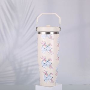 Gobelet de voyage isotherme avec poignée, 20oz 30oz, à double paroi, avec couvercle et paille, antidérapant, pour les déplacements - Product Image 3