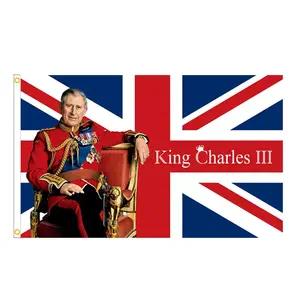 3x5ft Poliéster Personalizado Digital Impresso Rei Charles III Coroação Bandeiras Union Jack Bandeira do Reino Unido