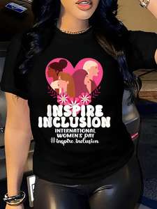 T-Shirt da Donna 'Inspire Inclusion' con Collo Tondo e Maniche Corte, per la Giornata Internazionale della Donna, in Tessuto di Poliestere Lavorato a Maglia, Vestibilità Regolare - Product Image 3