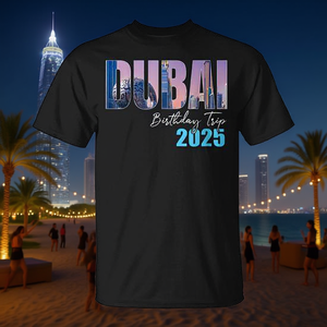 T-shirt unisexe à manches courtes et col rond pour adultes, idéal pour les voyages à Dubaï, les anniversaires et les fêtes, collection 2025 - Product Image 3