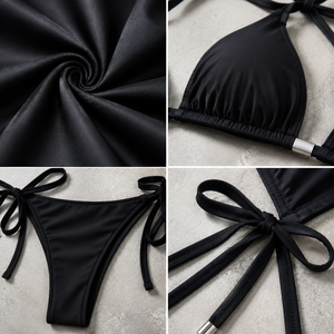 Women High Quality Black Pink White Bikini Set Sexy Triangle Tie Side Swimwear Wholesale Supplier Manufacturer - Product Image 3