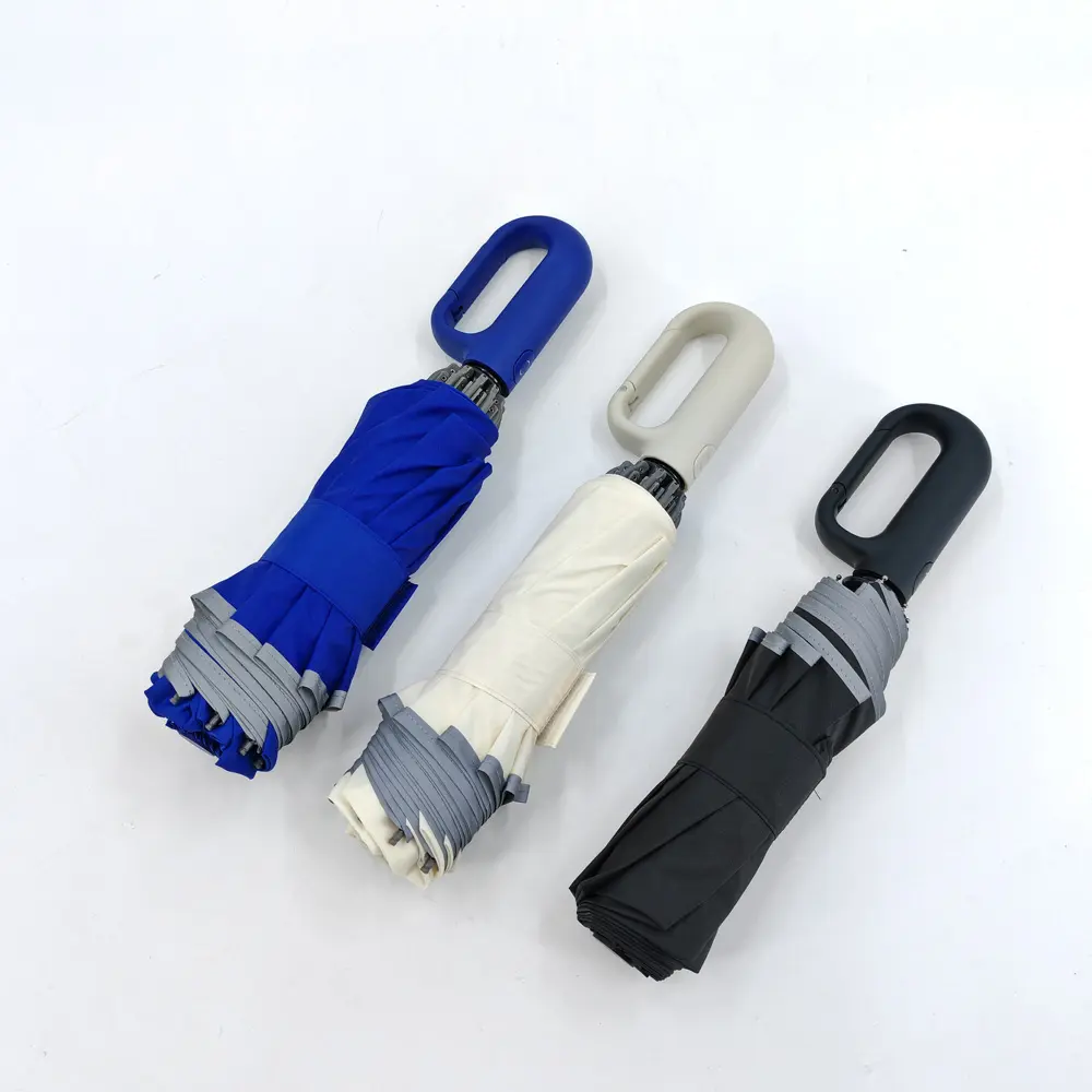 Custom Printing Advertise Business Gift Promotion Travel Rainy Sunny 3 Folding Umbrella Logo 3 Fold Umbrella with hook handle