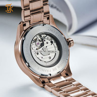 Fabricant de montres OEM, montre-bracelet mécanique personnalisée en or rose avec cristal saphir, calendrier, bracelet en acier inoxydable pour hommes