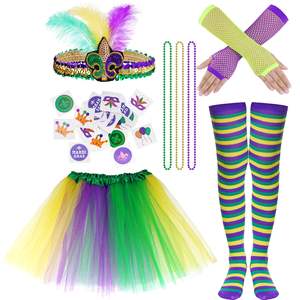 Набор аксессуаров для костюма Mardi Gras, юбка-пачка, повязки на голову, носки Mardi Gras с бусинами для женщин, карнавальный женский костюм - Product Image 5