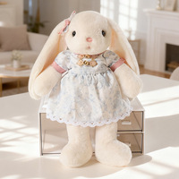 Peluche Lapin Super Doux en Forme de E avec Robe Florale Amovible et Ensemble de Chaussures, Rembourrage en Coton PP, Lavable, Fourrure Crème, Jouet pour Enfants