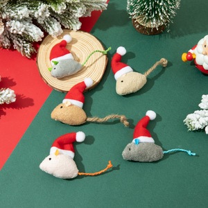 Juguetes de lujo para mascotas, teaser para gatos con relleno de menta, juguete de ratón de hierba gatera de Navidad con sombrero, juguete de gato de peluche dentro de hierba gatera - Product Image 1