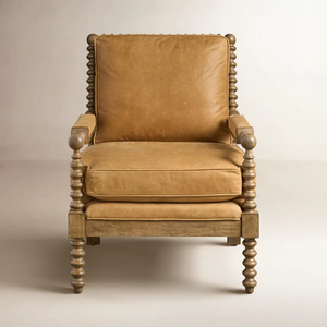 Farmhouse Bobbin <strong>Spindle</strong> Accent <strong>Chair</strong>, Vintage Solid Wood Frame Upholstered Leather Armchair for Living Room Bedroom - Product Image 3