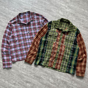 Camiseta pesada personalizada de diseñador Premium, camisas de franela con diamantes de imitación a cuadros, camiseta de lavado ácido de manga larga de gran tamaño de alta calidad - Product Image 2