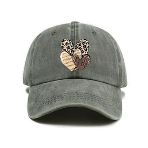 Cross border popular washed distressed heart shaped <b>leopard</b> <b>print</b> baseball cap American soft top versatile outdoor <b>hat</b> - Product Image 5