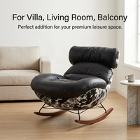 Fauteuil à bascule rétro en cuir, fauteuil de relaxation surdimensionné rembourré, fauteuil d'appoint à base basculante en cuir PU pour salon et villa